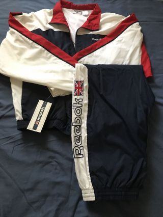 Reebok Vintage Xl Blue Red White Women’s 2 Piece Jogging Athletic Track Suit,  Ec