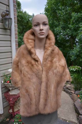 Vintage Autumn Haze Emba Natural Brown Real Mink Fur Stole/shawl/cape W/pockets