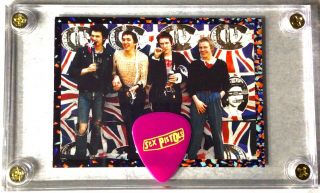 Rarer Sex Pistols Group Image Trading Card / Official Logo Guitar Pick Display