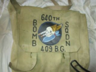 WW2 / KW SKULL / BOMB 640 TH BOMB SQDN BRITISH PAINTED P37 BACK PACK W/STRAP 2