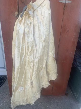 Antique Victorian Dress Wedding Lace Silk Beadwork Edwardian Bustle Back Skirt