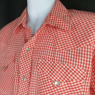 Vintage H Bar C Cowboy Western Shirt Red White Gingham Check 16 - 36 Ls Pearl Snap
