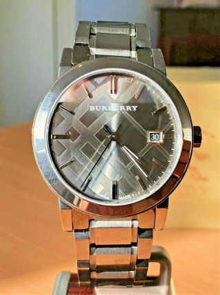 Burberry Gunmetal Patterned Dial Swiss Made Quartz Watch - Full Set