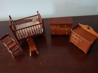 1:12 Scale Miniature Baby Furniture Lot; Crib,  Dresser; High Chair; Stool; Table