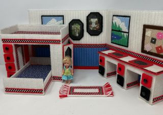 Vtg Handmade Plastic Canvas Barbie Doll Tommy Kelly Playroom