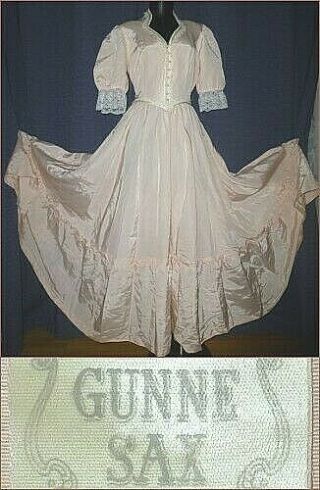 Vtg 70s 80s Gunne Sax Powder Pink Lace Trim Prairie Country Wedding Maxi Dress