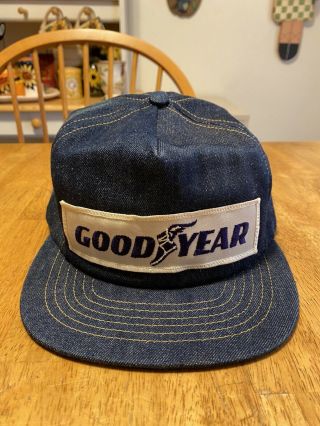 Vintage Snapback Advertising Hat Trucker Patch Swingster Denim Goodyear Cap
