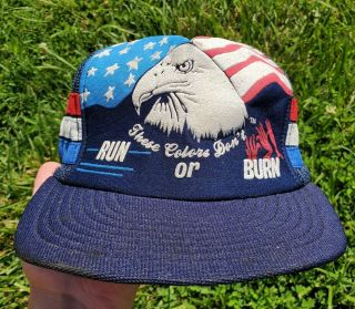 1980s Eagle Flag Triple 3 Stripe Trucker Hat Vintage Usa Made