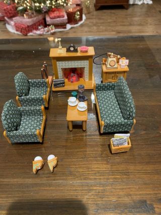 Calico Critters Sylvanian Families Living Room Furniture Set Light Up Fireplace