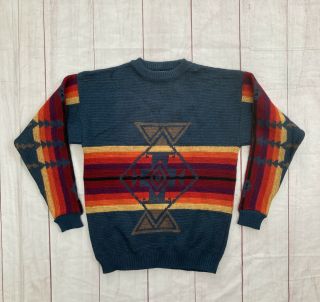 Vintage 1970s Pendleton Southwestern Aztec Indian Wool Sweater Made In Usa S