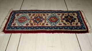 Vintage Artisan Made Dollhouse Miniature Rug,  1:12,  Hand - Woven,  Blue/red