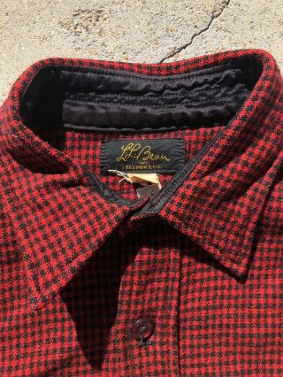 Vintage 50s 60s Ll Bean Script Houndstooth Wool Flannel Shirt Red Black M/l 15