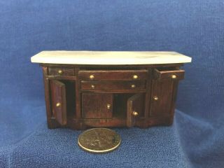 1/2 " Scale Dollhouse Miniature Console Table With A Faux Marble Top