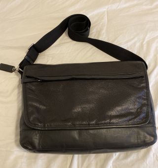 Coach F70924 Black Leather Messenger Bag Briefcase Msrp $398 Satchel Euc