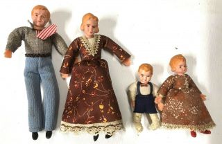 Vintage Caco German Dollhouse Dolls Family Of Four Wrapped Legs Germany (kp)