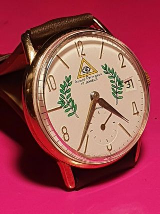 Girard Perregaux " Masonic Dial " Date Classic Men Wrist Watch For Men Ca 1950