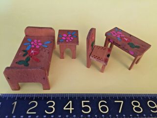 Doll House Miniature Antique Hand Painted Wood Furniture Japan 1900 - 1920 
