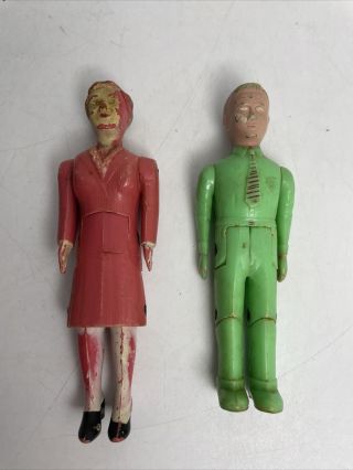 Vintage Renwal Toy Jointed Doll Figures 42 43 - Woman Mom Boy Son
