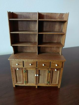 Vintage1:12 Miniature Wood Hutch.  Artisan J.  Nazak 1990; 2 Flour Bins; Cabinet
