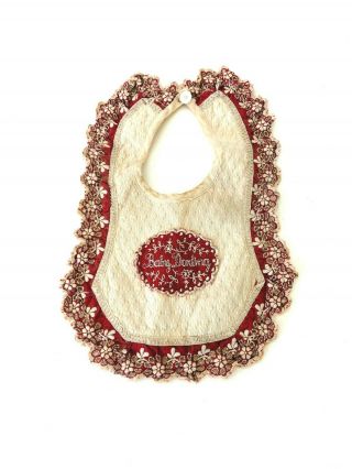 1930s Antique Vintage Red And White Embroidered Baby Bib Adorable