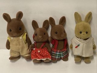 4 Calico Critters Sylvanian Families Brown Bunnies / Rabbits Vintage 1985