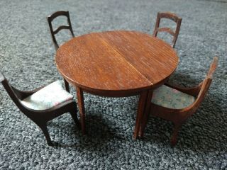Vintage Wood Dollhouse Furniture Dining Room Table And Chairs Repaired