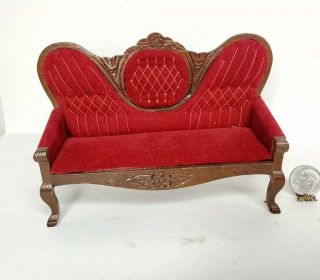 Vintage Victorian Red Velvet Sofa 1:12 Dollhouse Miniature Parlor Furniture