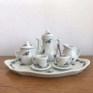 Vintage Miniature Limoges Porcelain Tea Set And Tray Dolls House