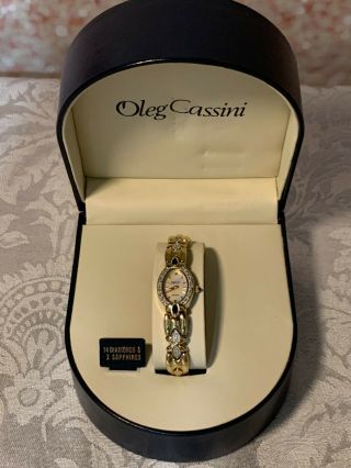 Vintage Oleg Cassini Ladies Watch Diamonds Sapphires Gold Tone Nos