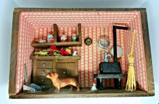 1:24 Scale Vintage Dollhouse Miniature Diorama Shadow Box Country Kitchen