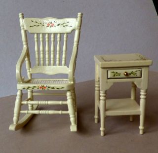 Vintage Dollhouse Miniature Wood Hand Painted Rocking Chair & Table P2024