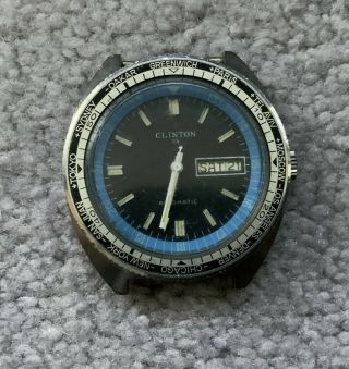 Vintage Clinton Day - Date 20 Atm Diver W/world Time