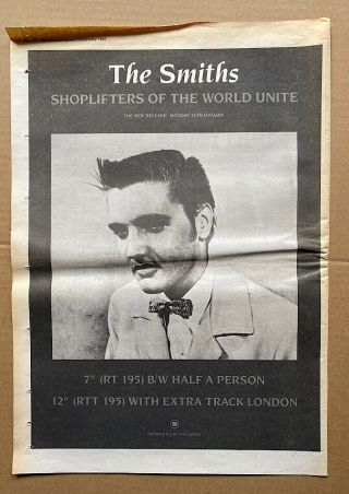 Smiths Shoplifters Of The World Unite Poster Sized Music Press Advert