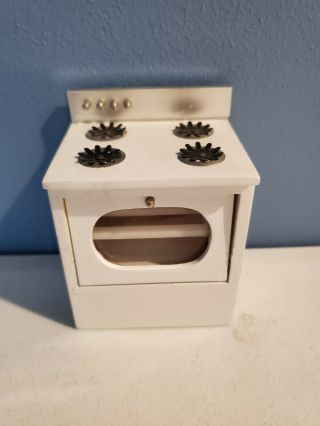 Vintage Wooden Miniature Dollhouse Furniture Kitchen Stove With Rack
