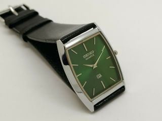 Vintage Brand Seiko Quartz Green Dial Leather Strap For Men 