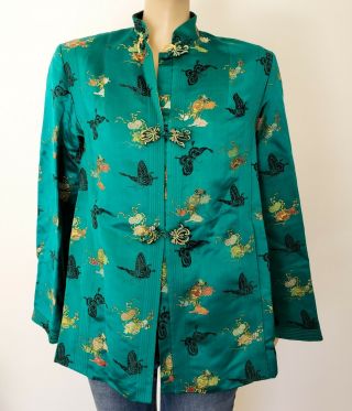Vtg 1950s 1960s Chinese Mandarin Embroidered Silk Swing Jacket Butterflies M
