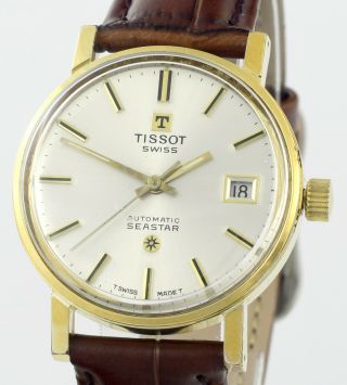 Vintage Tissot Seastar Automatic Date All Swiss Mens Gold Wrist Watch 1972