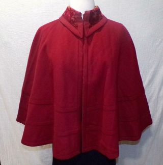 Orig Vtg Antique Victorian Edwardian Deep Red Wool Winter Dress Cape Coat