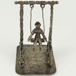 Antique Dutch Hallmarked Silver Miniature Boy On Swing 1.  75 " Figurine Statuette