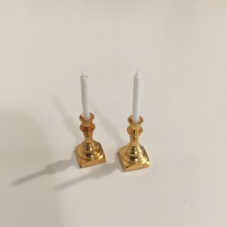 Vintage Dollhouse Miniatures 1:12 Scale Metal Candlesticks With Candles