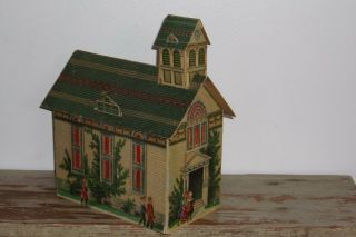 Antique Lithograph Cardboard 1897 Mcloughlin Bros 11 Church Christmas Village