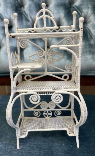 Dollhouse Miniature Furniture White Wire Wrought Iron Bakers Rack Shelf Unit