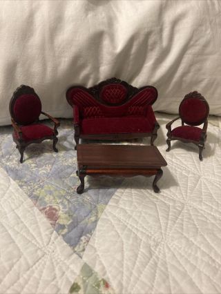 Vintage 1/12 Dollhouse Miniature Furniture Living Room Sofa Couch Chair Set