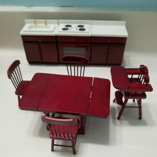 1:12 Scale Dollhouse Wooden Kitchen,  Table &chairs