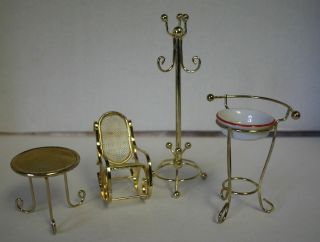 Dollhouse Miniature Brass Furniture Coat Rack Rocking Chair Table Wash Stand