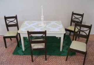 Renwal 1950s Vintage Dollhouse Furniture Kitchen/dining Table Ivory/brown Candle