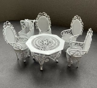 Dolls House Miniature Furniture White Octagonal Table Chairs Model Set Pram 1:12