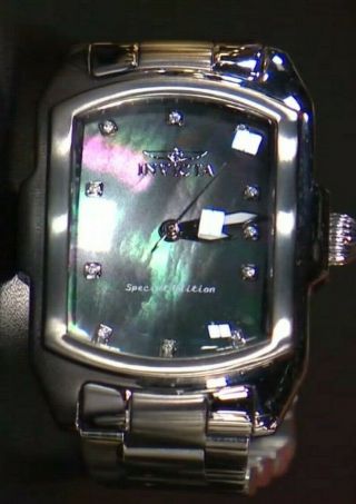 Grand Lupah Mens Diamond Accented Black Mother - Of - Pearl Dial - Ss Silver Link