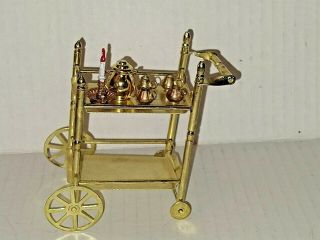 Vintage Mini Land Dollhouse Miniature Brass Bar Tea Serving Cart