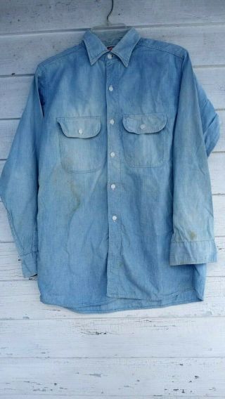Vtg 50s 60s Sanforized Shrunk Chambray Blue Blood Hound Shirt Rare See Measureme